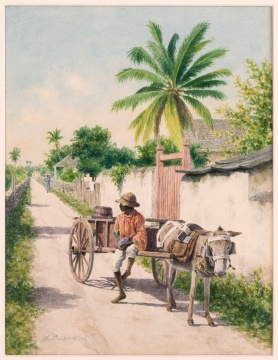 Armin Buchterkirch (American, 1859-1915) Street Scene, Bermuda, Bahamas