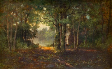William Ongley (American, 1836-1890) "A Camp in The Adirondack Woods"
