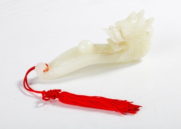 Chinese White Jade Dragon Scepter