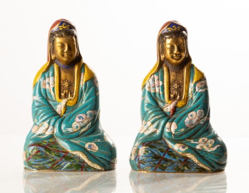 Chinese Cloisonne Pair of Seated Guanyin