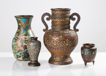 Chinese Archaic Bronze Vase & Japanese Cloisonne