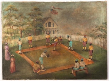 Folk Art Painting of Baseball Game Scene