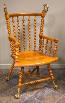 Attributed to Merklen Brothers Carved Oak Arm Chair
