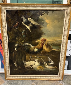 Continental Painting of Birds, Roosters and Ducks