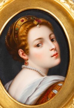 19th Century German Painted Porcelain Plaque of A Young Women