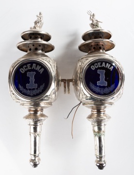 Pair of 19th Century Oceana 1 Fire Pumper Lanterns