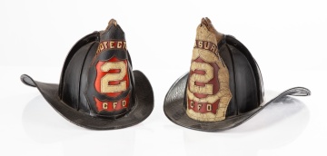 Two Cairns & Brothers Leather Fireman Helmets