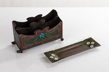 The Art Crafts Shop, Buffalo, Copper and Enamel Letter Organizer & Pen Tray