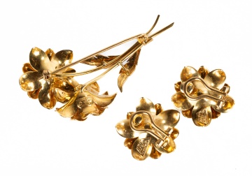 Tiffany & Co. 18K Gold, Blue Sapphire, & Diamond Earrings & Brooch