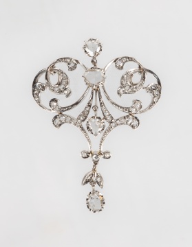 French Belle Epoque Platinum & Rose Cut Diamond Brooch/Pendant
