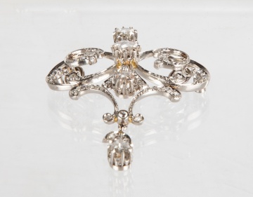 French Belle Epoque Platinum & Rose Cut Diamond Brooch/Pendant