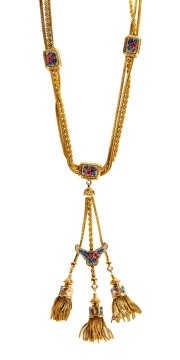 18K Gold Victorian Triple Chain & Tassel Necklace