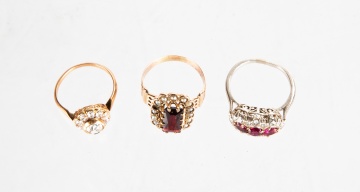Three Ladies Diamond, Ruby, Garnet & Pearl Rings