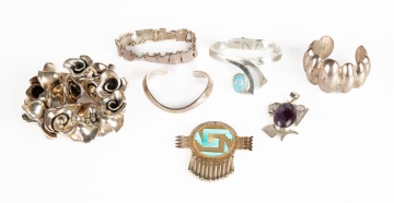 Mexican Silver & Southwest Native American  Bracelets, Brooch & Pendant