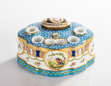 Sevres Style Porcelain Inkwell / Inkstand
