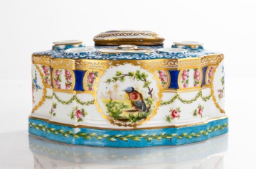 Sevres Style Porcelain Inkwell / Inkstand
