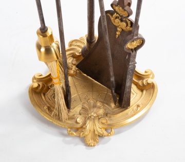 French Rococo Gilt Bronze & Forged Iron Fireplace  Tools