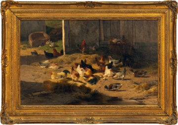 Cornelius Van Leemputten (Belgian, 1841-1902) Barnyard Scene