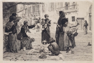 (8) 19th Century French Etchings on Silk