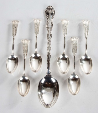 (6) John Wendt Silver Spoons & Large Silver  Serving Spoon