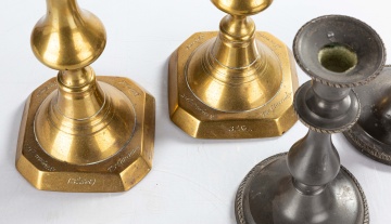19th Century Pewter and Brass Push Up Candlesticks