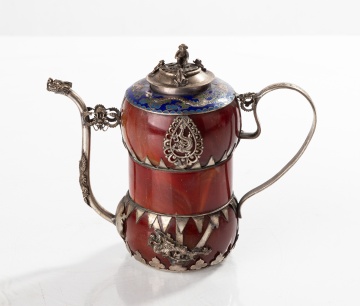 Chinese/Tibetan Hardstone & Enameled Metal Teapot
