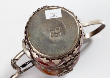 Chinese/Tibetan Hardstone & Enameled Metal Teapot