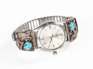 Rolex Air King Wrist Watch with Navajo Sterling Silver & Turquoise Band