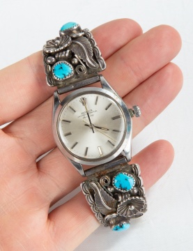Rolex Air King Wrist Watch with Navajo Sterling Silver & Turquoise Band