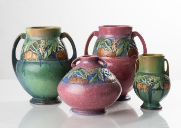 Four Roseville Baneda Vases