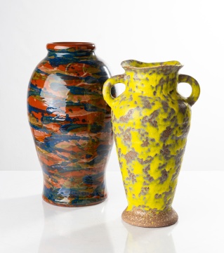 Peters & Reed Marbleized Floor Vase & Royal Haeger Lemon Peel Vase
