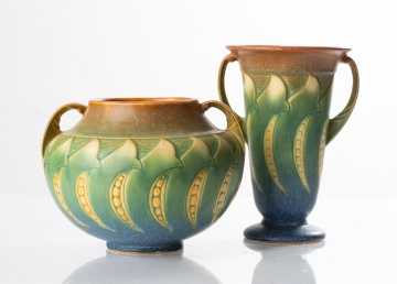 Two Roseville Falline Pea Pod Vases