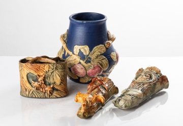 Four Weller Pieces, Vases and Wall Pockets