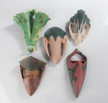 Five Roseville & Weller Wall Pockets