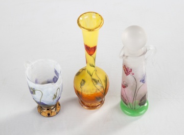 Three Daum Nancy Miniature Cameo Glass Cabinet  Pieces