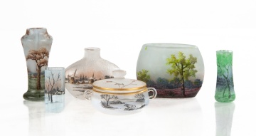 Six Daum Nancy Miniature Cameo Glass Cabinet  Pieces
