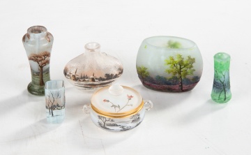 Six Daum Nancy Miniature Cameo Glass Cabinet  Pieces