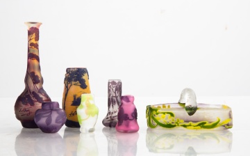 Seven Miniature Cameo Glass Cabinet Pieces