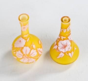 Two Thomas Webb, Miniature Cameo Glass Cabinet  Vases