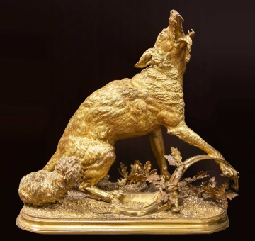 Ferdinand Pautrot (French, 1832-1874) Trapped Wolf