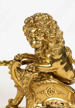 French Bronze Lion Figure Chenets