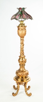 Bronze and Gilt Japanese Meiji Floor Lamp with Owl