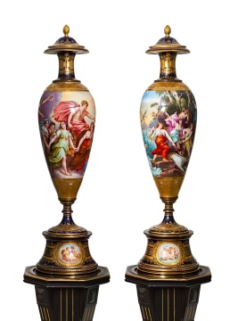 Pair of Monumental Royal Vienna Porcelain Urns "Aurora & Diana"
