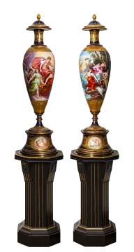Pair of Monumental Royal Vienna Porcelain Urns "Aurora & Diana"