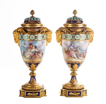 19th Century Pair of Sevres Style Covered Urns