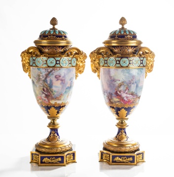 19th Century Pair of Sevres Style Covered Urns