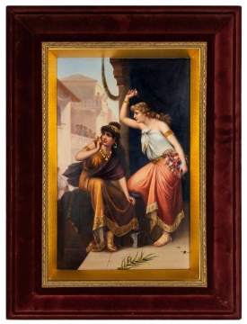 Hand Painted Porcelain Plaque of Orientalist Scene