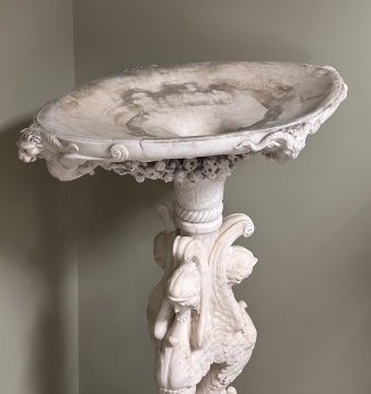 Aristide Petrilli (Italian, 1868-1930) Marble Garden Pedestal / Bird Bath with Three Caryatides