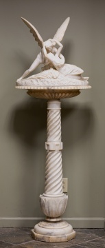 Alabaster Cupid & Psyche, with Pedestal