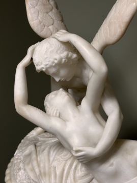 Alabaster Cupid & Psyche, with Pedestal